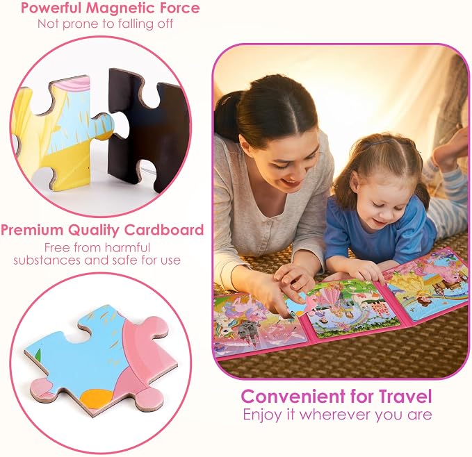 Magnetic Puzzles for Kids Ages 4-6, 36-Piece Preschooler Travel Toys Princess Puzzles Ages 3-5, Educational Learning Magnets, Ideal Road Trip Activities Toys for 3 4 5 6 Girls