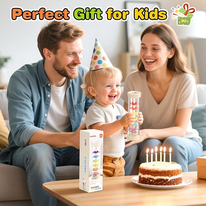 Rain Stick, Montessori Baby Toys for 6-12 Months 1 Year Old, Wooden Rainmaker Baby Rattle Sensory Toys, 7.7” Musical Developmental Toy - Infant Newborn Toddler Toys Gifts for Easter Basket Stuffers