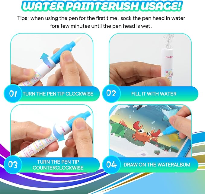 8 Pack Reusable Water Coloring Books for Toddlers, Paint with Water Books,Mess-Free Coloring Book, Portable Educational Doodle Drawing Toy, Improving Children's Imagination, Color Perception