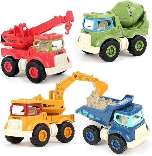Olbyefly Construction Toys for 2 3 4 5 Years Old Boys Girls Kids Toddlers, Sandbox Excavator Toy Construction Truck Toys Vehicles Dump Crane Cement Mixer Truck, Christmas Birthday Gifts