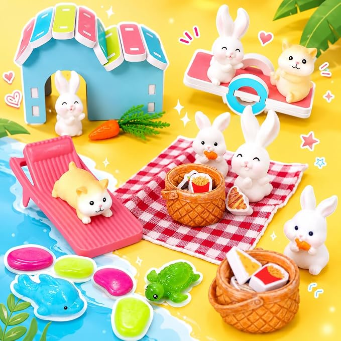 Carolart Hamster Sensory Bin, Animal Play Set, Sand Box with Glow Stones | Rabbit and hamster pretend play sandbox, sensory sand activity, pet habitat toy, gift for kids ages 3-8