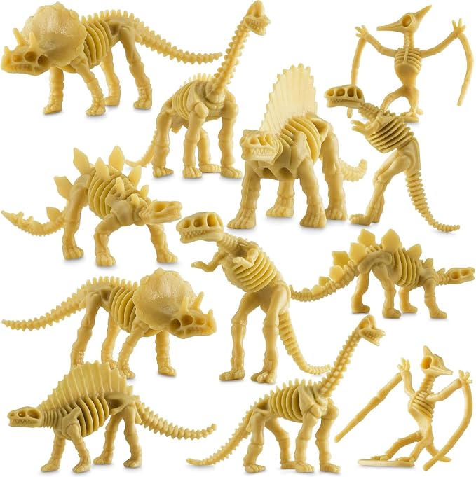Bedwina Dinosaur Fossil Skeleton - (Bulk Pack of 120) 3.7 Inch Assorted Plastic Dino Figure Bones for Kids Science Dig Kit, Digging Sandbox Bins Play Toys, Party Favors, Birthday Decorations