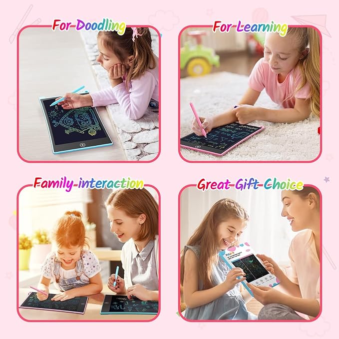 TECJOE 10 Inch 2 Pack LCD Writing Tablet for Kids, Mess Free Drawing Tablet | Colorful Drawing Pad, Travel Road Trips Essential, Quiet Time, Learning Toys Birthday Gifts for Boys Girls Ages 3-8