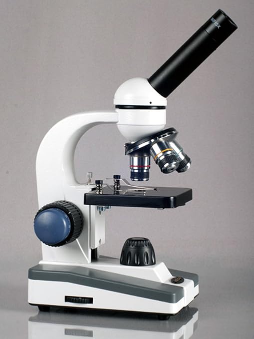 AmScope M150C-50WM-50P100S Compound Monocular Microscope, WF10x and WF25x | 40X-1000X Magnification Range Compound Biological Microscope Built-In LED Illumination Brightfield Imaging Built-In