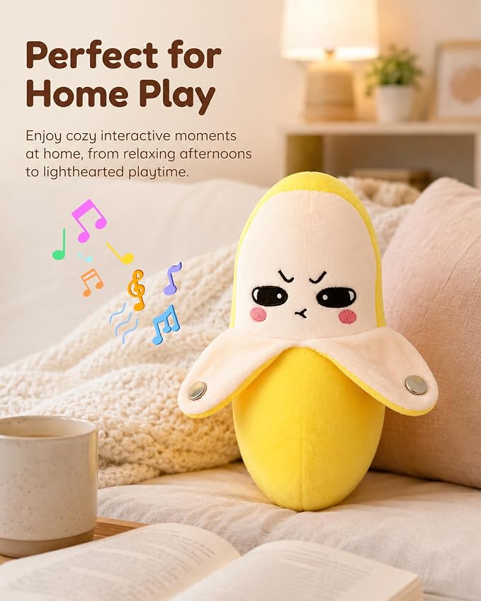 Musical Sensory Plush Toys,Touch Interactive Fruit Doll with Sounds | Magic Touch Soft Banana music toy, Dual Play Modes Educational Baby Toy, Parent-Child Birthday & Christmas Gift for Kids
