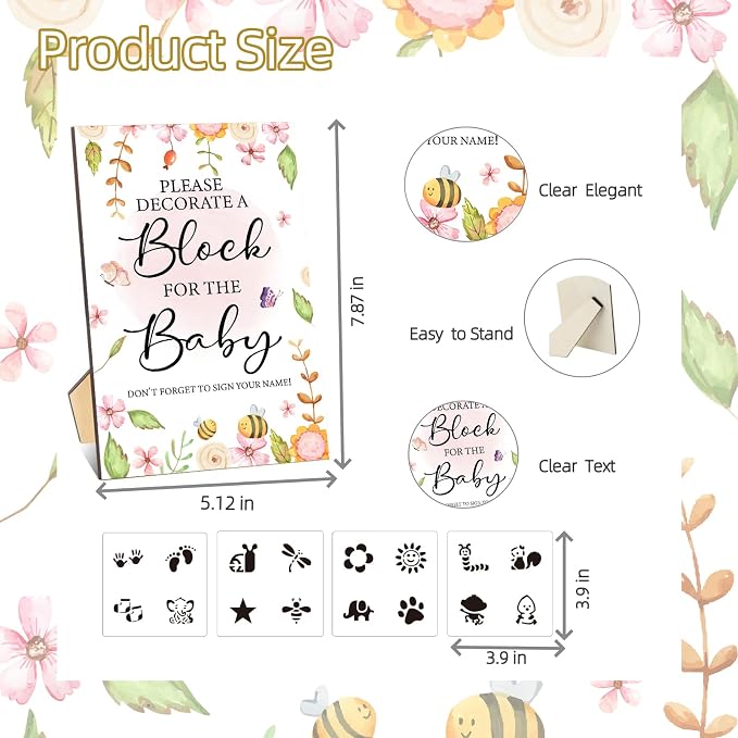 141 Pcs Baby Shower Game Sign Set Includes Decorative Square Signs 100 DIY Blank Wooden Blocks 20 Paint Markers(Garden)