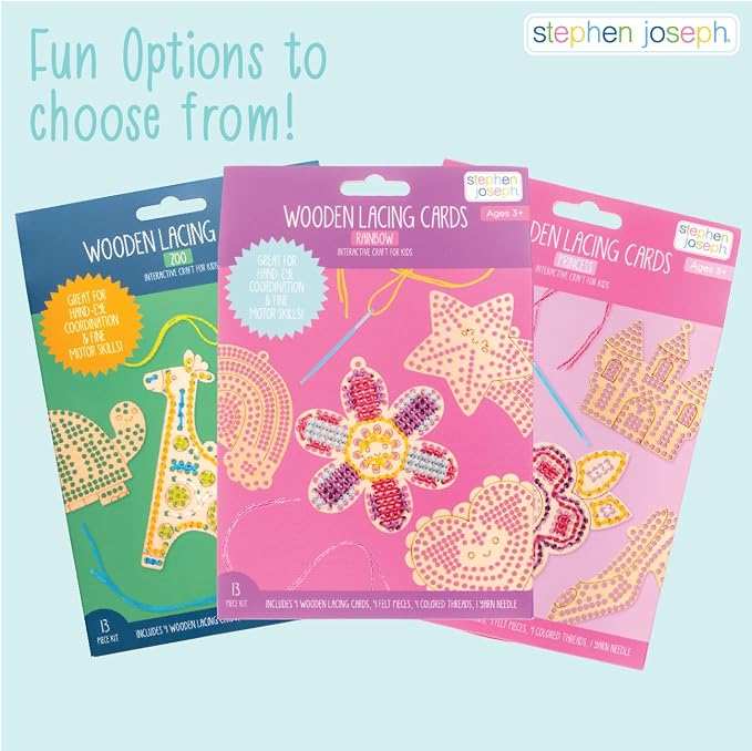 Stephen Joseph, Set of 4 Wooden Lacing Cards - Gifts for Girls Boys - Craft Activities Party Supplies for Toddler Kids, Rainbow