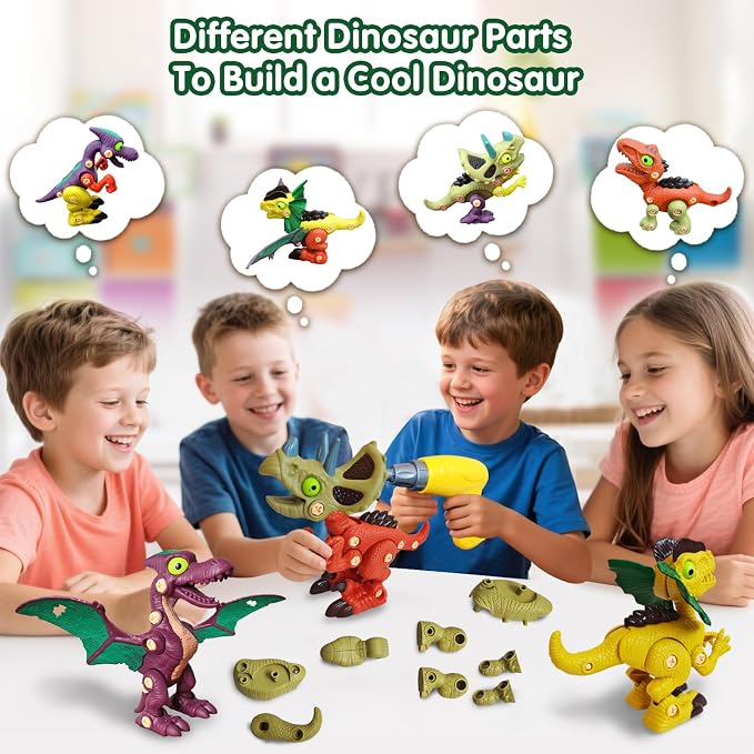 Take Aprts Dinosaur Toys for Kids Age 3 4 5 6 7 Boys with Electric Drill & Play Mat STEM Toys DIY Learning Educational Toy Ideal Birthday Christmas Easter