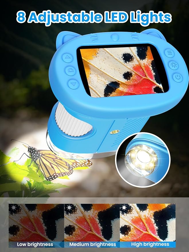 Microscope for Kids, 2.4 Inch Digital Microscope with 1000X Magnification, Handheld Camera Mini Pocket Magnifying Glass, Educational Birthday Gifts Toys for Ages 3+, Blue