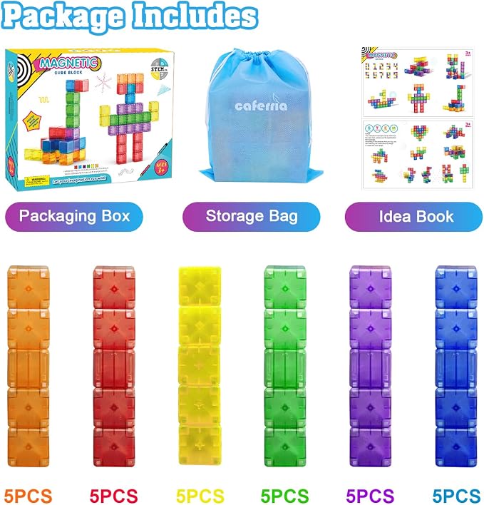 Magnetic Building Blocks, 1.4 inch Large Magnet Cubes for Toddlers (30 PCS) | Sorting & Stacking Toys, Safe Size, Sensory Play, Montessori Learning, CPC Certified, Preschool Activities, Early Educational