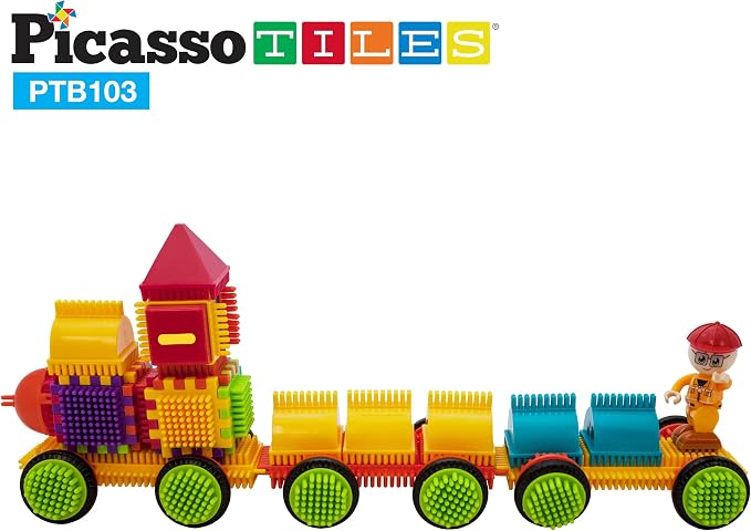 Picasso Toys PTB103 Alphabet & Numerical Train 103pc Hedgehog Block Shape Blocks Building Tiles Set Construction Learning Toy Stacking Educational Block, Creativity Beyond Imagination, Inspirationa