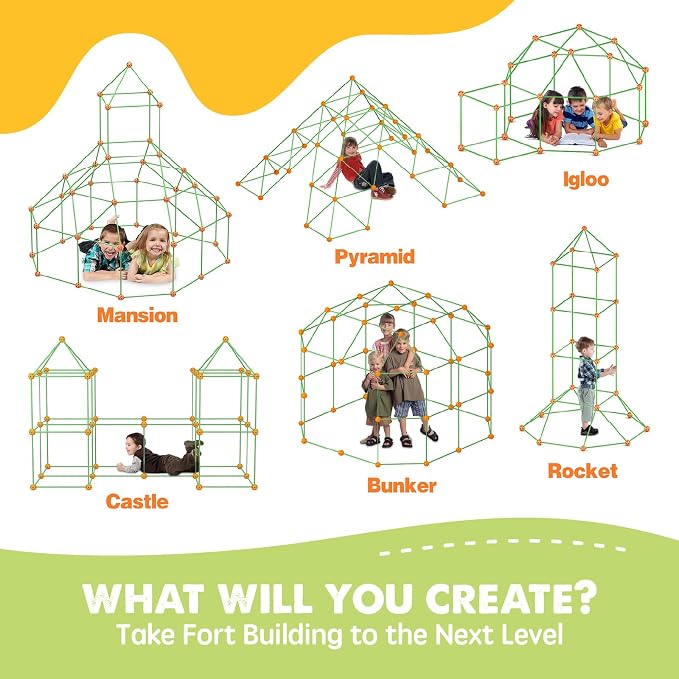Tiny Land Fort Building Kit for Kids Ages 4-12, STEM Building Toy | 86 Rods & 44 Balls, Build Forts, Tunnels & Castles, Indoor/Outdoor Play, Storage Bag, STEM Gift for Kids