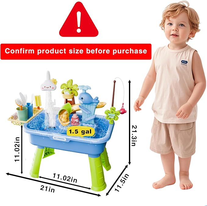 2026 Upgraded Water Table for Toddlers 1-3, Kids Mini Play Sink Toys with Running Water & Electric Pump, Kitchen Sink Sensory Toy, Fishing Game Outdoor Water Play Table for Kids Ages 4-8, Blue
