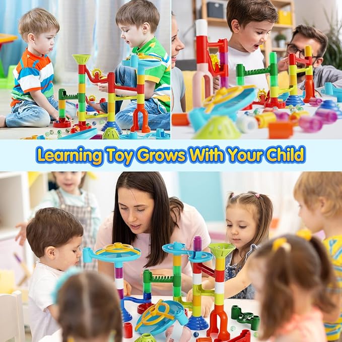 MaxTronic Marble Run Toy, 110pcs Marble Maze Kit STEM Educational Learning Toy for Kids, Mable Race Construction Railway Building Blocks with 60 Marbles Birthday Gift for Boys Girls 3-12 Years Old