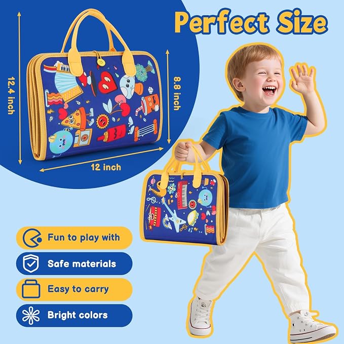 Montessori Busy Book 3-5, 12-in-1 Sensory & Fine Motor, Travel Gift