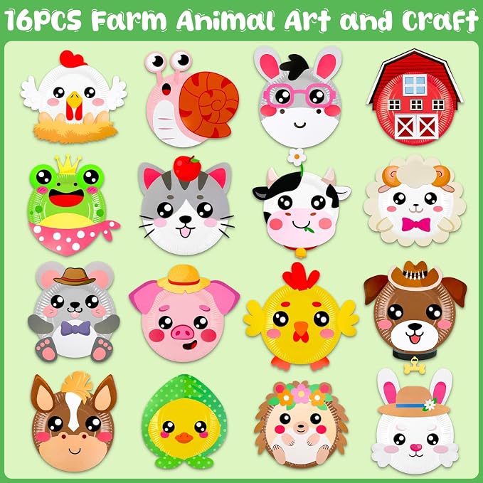 16 Pack Arts and Crafts for Kids Toddler DIY Animal Paper Plate Art Gifts