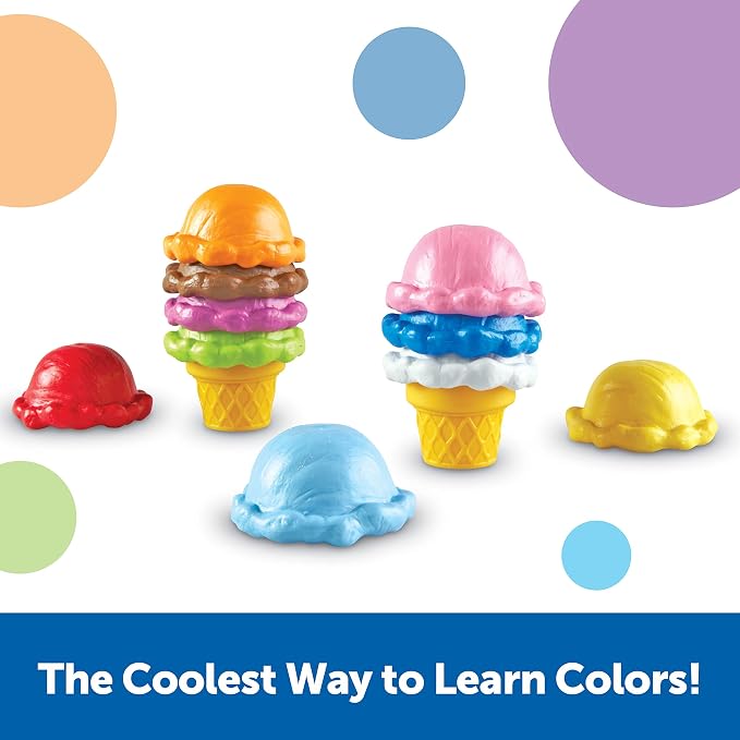 Learning Resources Smart Snacks Rainbow Color Cones - Ice Cream Toy Scoop, Sensory Play Food, Fine Motor for Toddlers, Color Sorting and Stacking , Montessori Kitchen, Preschool Activities