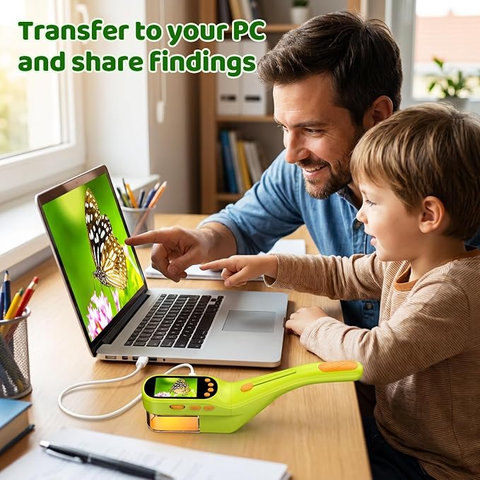 Handheld Microscope for Kids, Outdoor Explorer STEM Toy with Bonus Tools, 2.4" IPS Screen, Ergonomic Grip, Digital Camera, Photo/Video, Magnifier, Science Kit – Gift for Boys & Girls Age 3-12