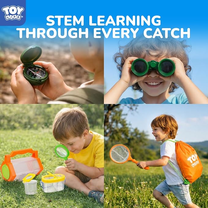 TOY Life Kids Explorer Bug Catcher Kit with Safari Costume, Binoculars Kids Outdoor Toys, Bug Toys, Butterfly Net, Camping Set Outdoor Activities Adventure Kit Nature Exploration Gifts Kid Ages 3-12