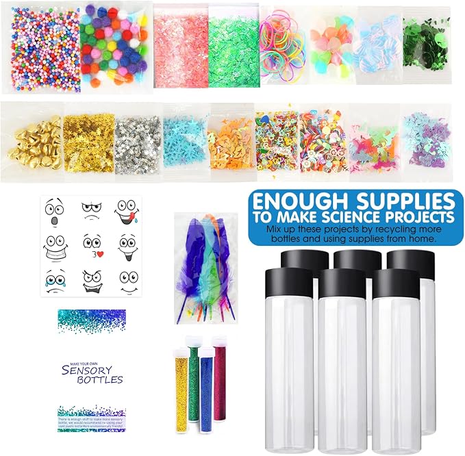 Sensory Bottles Kits for Calm Down Corner Supplies Magic Mixies Sensory Toys with Glitter, 5 Fun Shaped Containers
