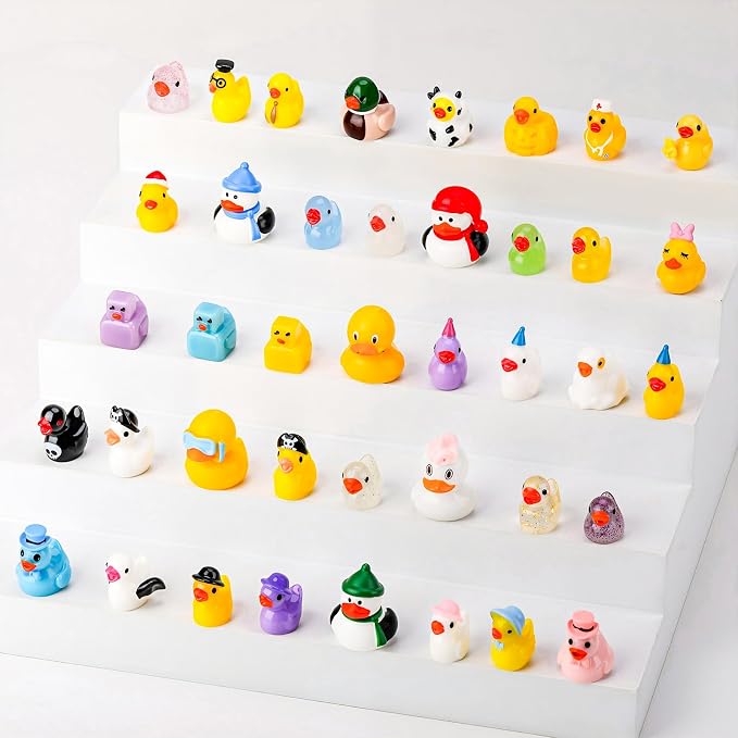 40Pcs Multicolor Mini Resin Ducks, Mini Animals Figures to Hide | Resin Ducks Bulk for Birthday Party Fairy Garden Dollhouse Terrariums Potted (40 Styles)
