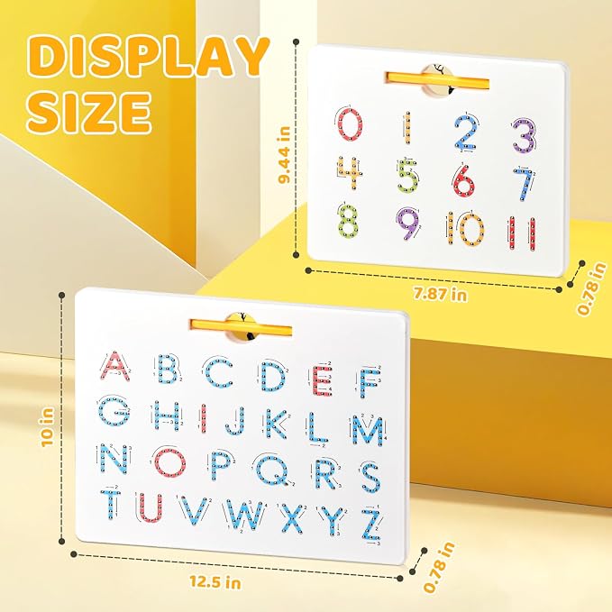 GAMENOTE Magnetic Letter Number Board Double Sided, ABC 123 Tracing Set | 2 in 1 alphabet numbers tracing board, uppercase lowercase ABC 123, math learning, educational toy for toddlers kids