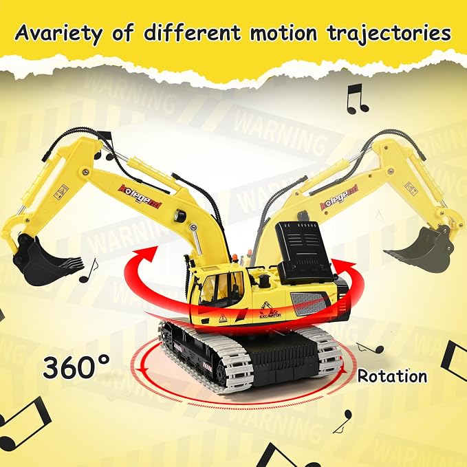 Remote Control Excavator Toy 16 Inch, 11 Channel RC Construction Vehicles Hydraulic Haulers Digger Toys Gift for 6+ Years Old Kids Boys