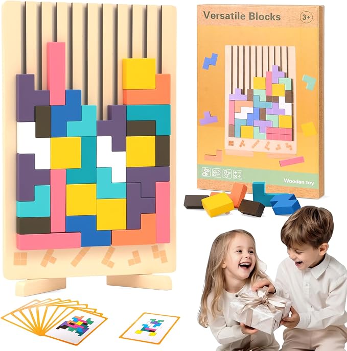 Wooden Stacking Puzzle Toy, Montessori Toys for 3+ Year Old, Wooden Brain Teaser Puzzles, 3D Russian Blocks, Educational Gift for Boys and Girls, Brain Teaser Activity for Home Decor & Toys & Games