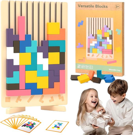 Wooden Stacking Puzzle Toy, Montessori Toys for 3+ Year Old, Wooden Brain Teaser Puzzles, 3D Russian Blocks, Educational Gift for Boys and Girls, Brain Teaser Activity for Home Decor & Toys & Games