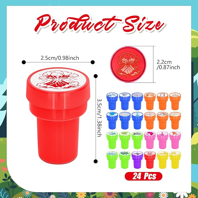 Cinrobiye 24 Pcs Geography Adventure Stampers Party Favor Set, Cute World Map Stamps for Kids Birthday Party, Classroom Rewards, Educational Learning Toys, Goody Bag Fillers, Themed Party Supplies