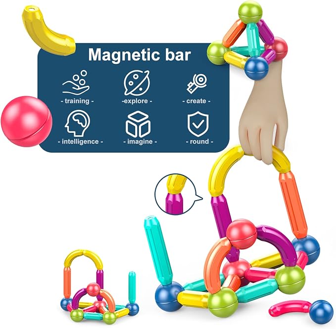 Ferthor Fun Learning Boys Girls Toys Age 4-5,Magnetic Blocks Magnet Toys for Toddlers 1-3,Magnetic Balls and Rods Set Educational Magnet Building Blocks,Kids Toys for 3+ Year Old Gifts(25pcs)