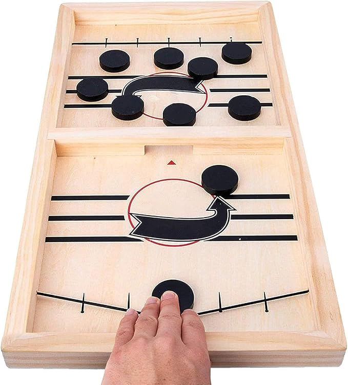 moopok Fast Sling Puck Game - Fast Action Super Foosball Table Desktop Battle Slingshot Wooden Air Hockey Board Game -Guaranteed Fun for Family Game Night or Friends Party