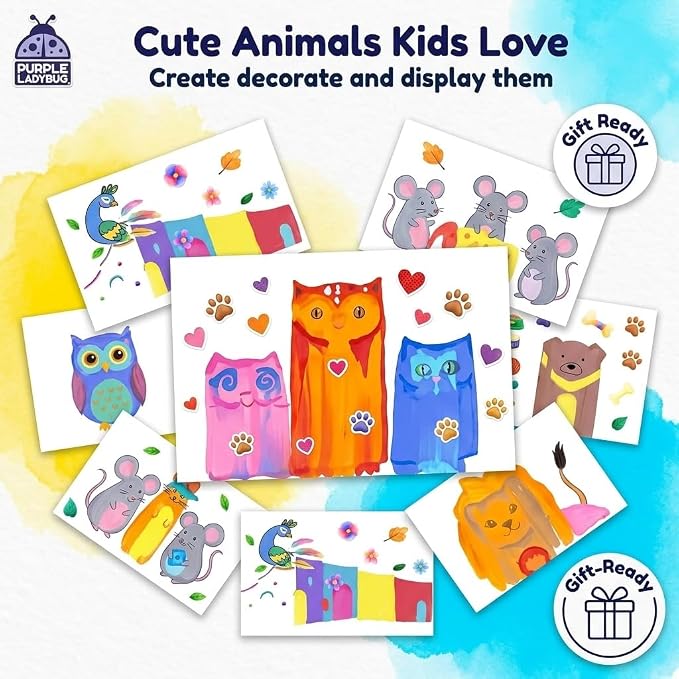 Squeegee Art Kit for Kids - Animals Theme Painting Craft Kit for Ages 4-12 | Non-Toxic, Mess Free Paint Craft, Imaginative Play Process Art Kit, Birthday Gift for Ages 5-9, Colour & Sensory Exploration