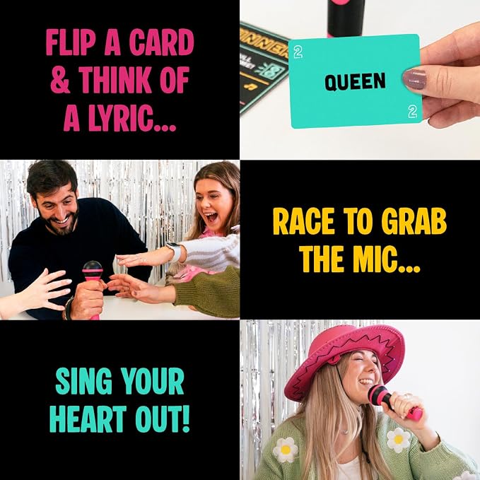 Grab The Mic, Karaoke Party Game for Bad Singers, Family & Adult Fun | 120 Word Cards, Foam Microphone Included. Perfect For Family Game Night, Birthdays & Sing-Off Parties.