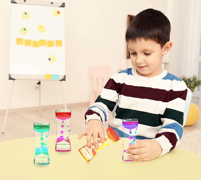Liquid Motion Bubbler - 4 Pack Sensory Toys | Stress Management Relief Fidget Bubbler - Relaxing Water Timers - Office Home Colorful Hourglass Desk Decor