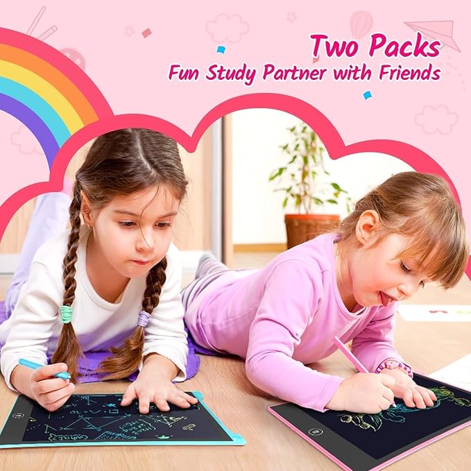 TECJOE 10 Inch 2 Pack LCD Writing Tablet for Kids, Mess Free Drawing Tablet | Colorful Drawing Pad, Travel Road Trips Essential, Quiet Time, Learning Toys Birthday Gifts for Boys Girls Ages 3-8