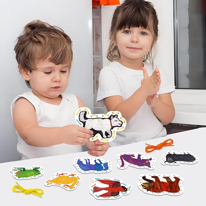 Ai fsem Brown Bear Brown Bear What Do You See Lacing Cards Felt Pieces Sewing Cards Lacing Toy Fine Motor Activities Montessori Toys Toddler Crafts
