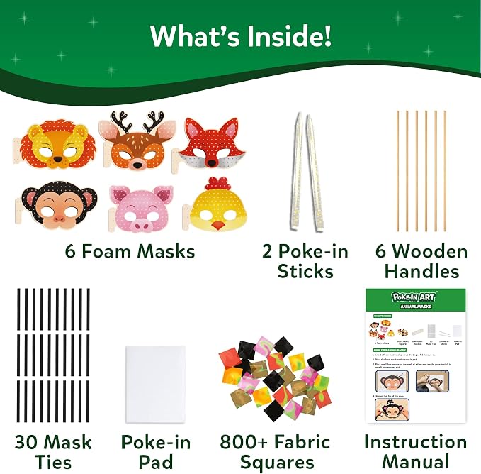 Skillmatics Poke-in Art – Animal Masks, Wood Craft Kit, Gift for Kids | DIY Mess-Free Fun, Pretend Play, Fine Motor Skills, Screen-Free, Travel Activity, Ages 4, 5, 6, 7, 8, 9
