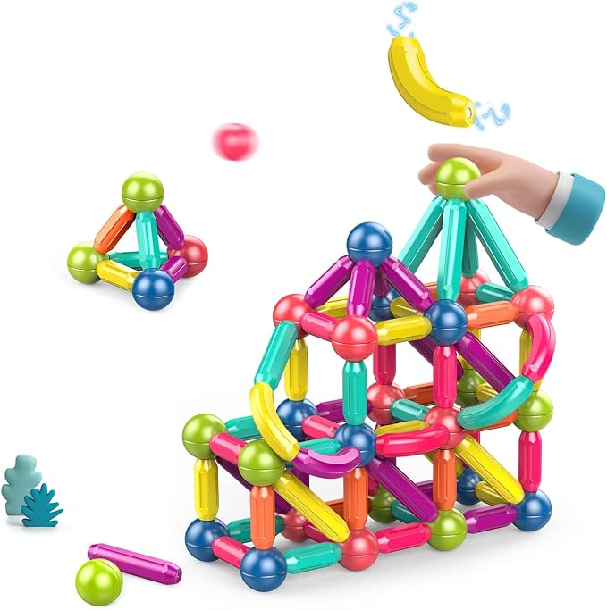 Magnetic Balls and Rods Set,Magnetic Building Blocks Montessori Magnet Toys for Toddlers Kids，Preschool Educational Learning STEM Sensory Toys Montessori Kids Christmas Gift-42Pcs Starter Set