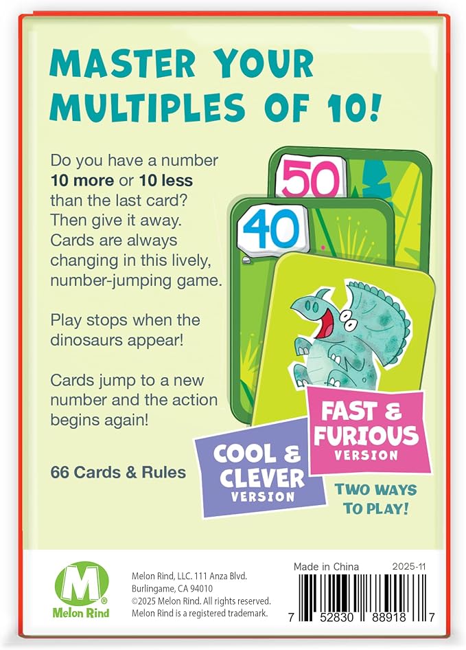 Melon Rind Jump 10, Math Game for Kids Learning Multiples of 10, Lively, Fun Card Game, Quick Activity for Boosting Math Confidence, Screenless Fun, Ages 6+