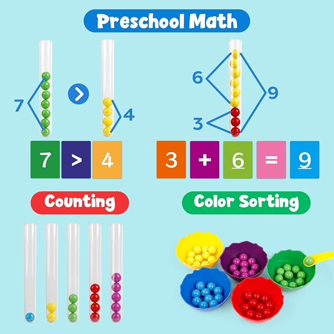 Aizweb Counting and Color Sorting Toys for Toddlers,Tweezer Tongs Color Sorting Kit,Montessori Preschool Kindergarten Learning Activities,STEM Math Manipulatives,Educational Fine Motor Skills