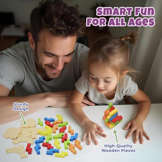 Sharp Brain Zone 3D Wooden Puzzle Cube (25N Style) | Colorful, Eco-Friendly Wooden Puzzle for Mental Stimulation, Focus, and Problem-Solving Fun | Challenging Brain Teaser for Adults and Kids