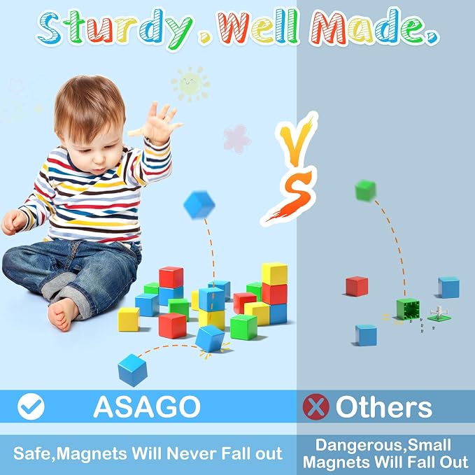 Magnetic Blocks Large, 56PCS 1.34in Magnetic Building Blocks, 3D Magnetic Cubes for Toddlers, Preschool Educational Construction Kit, Sensory Montessori Toys Kids Blocks for Boys Girls Toddlers