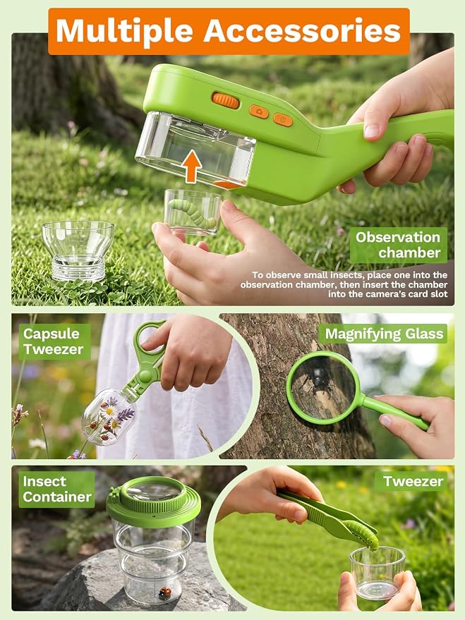 Bug Catcher for Kids with Microscope, Bug Catching Kit-Emerald Green | Kids Microscope, Outdoor Toys with Magnifier, Tweezers & Insect Box, STEM Educational Birthday Gift for Kids Ages 3-12