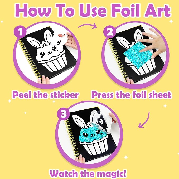 FUNNYB&G Foil Art Craft Kit for Kids, Sparkly Birthday Gift Toy for Kids | No Mess, Kids Ages 4-10 Create Sparkling Artwork, A Creative Gift for Birthdays, Holidays, Travel Activities,Screen-Free Fun