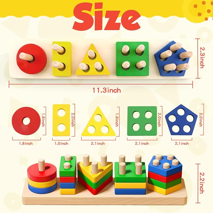 Montessori Toys for 2 3 Year Old Girls Boys, Wooden Sensory Toys for 2-3 Year Old Birthday Gifts, Education Toddler Puzzles Easter Basket Stuffers Learning Toy Activities Puzzles Ages 2-3