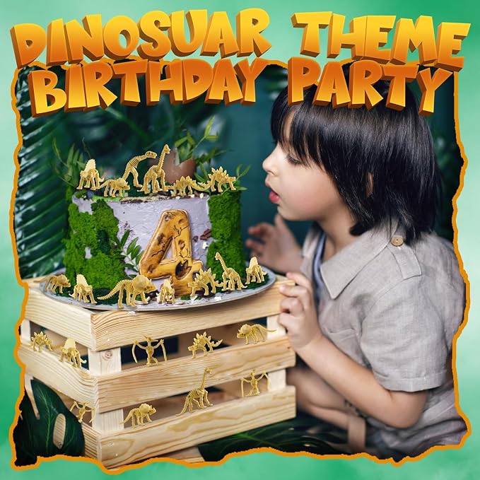 Bedwina Dinosaur Fossil Skeleton - (Bulk Pack of 120) 3.7 Inch Assorted Plastic Dino Figure Bones for Kids Science Dig Kit, Digging Sandbox Bins Play Toys, Party Favors, Birthday Decorations