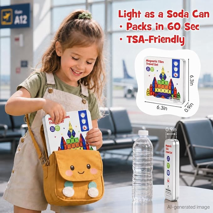 Mini Magnetic Tiles for Travel: Hours of Entertainment for Kid 3-5 | Portable to Serve for 2 Hours of Activities for Road Trips Long Flights - Magnetic Building Blocks for Toddlers