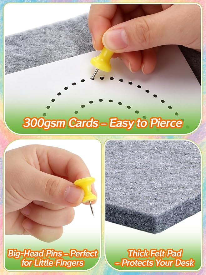 Fine Motor Toys Push Pin Activities for Kids 4 to 6 - Montessori Toys | Pattern Tracing for Finger Grip, Preschool Classroom Must Haves Learning Activities, Early Childhood Education Materials