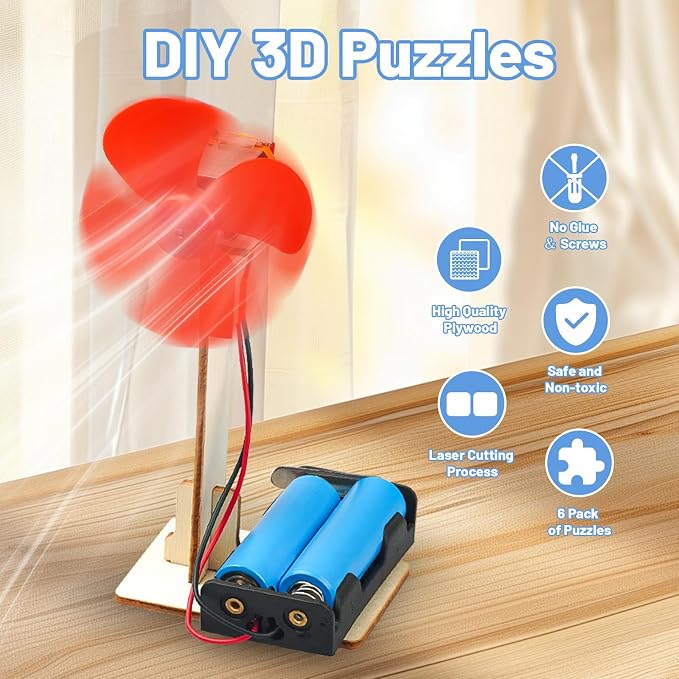 6 STEM Science Kits for Kids Age 8-12, Classroom Electric Fan Circuit Kit | Science Party Favors Bulk, Building Toys for 6-8 8-13 Year Girls Boys Gifts, Wood Crafts Experiments Activities Projects